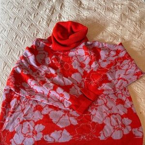 Floral Red and Gray Women's Cashmere Sweater